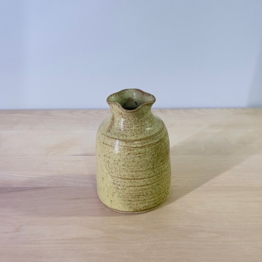 Vintage 1991 Signed SWS Studio Pottery Bud Vase Speckled Green Stoneware 4.25"